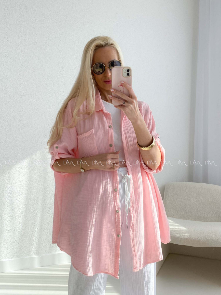 Mušelínová oversize košeľa s vreckom ružová AB 314