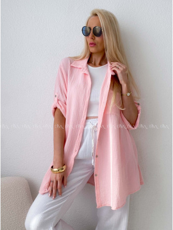Mušelínová oversize košeľa s vreckom ružová AB 314