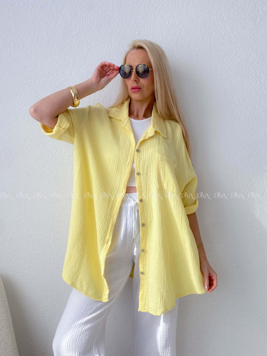 Mušelínová oversize košeľa s vreckom žltá AB 314