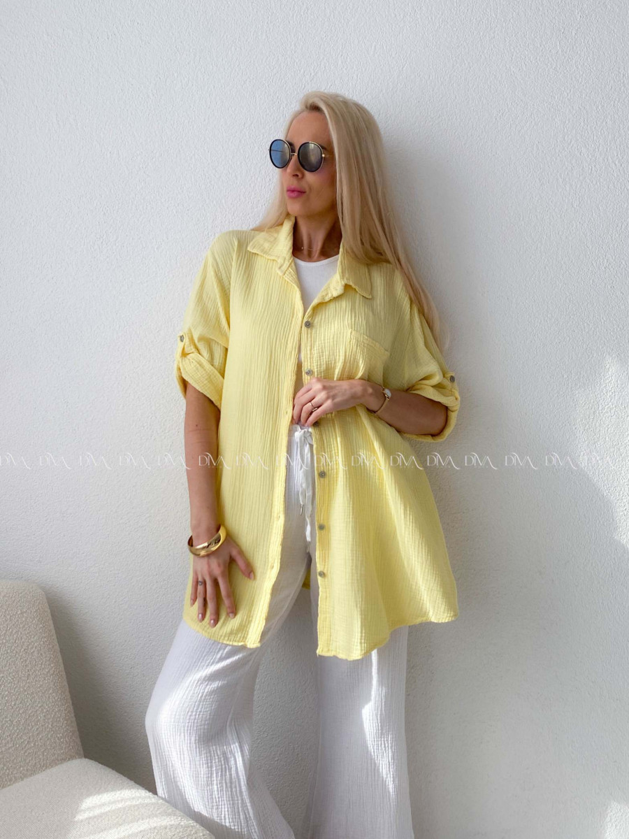 Mušelínová oversize košeľa s vreckom žltá AB 314