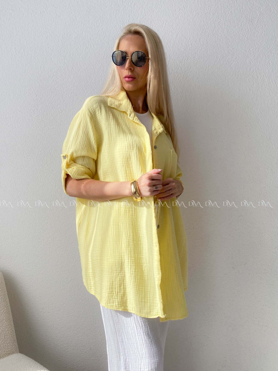 Mušelínová oversize košeľa s vreckom žltá AB 314