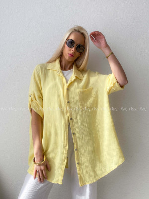 Mušelínová oversize košeľa s vreckom žltá AB 314