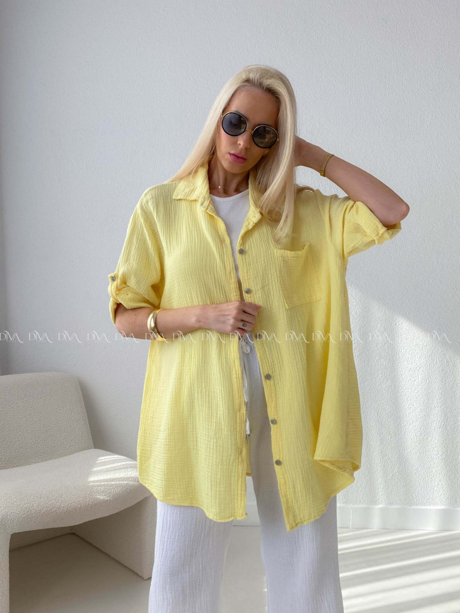 Mušelínová oversize košeľa s vreckom žltá AB 314