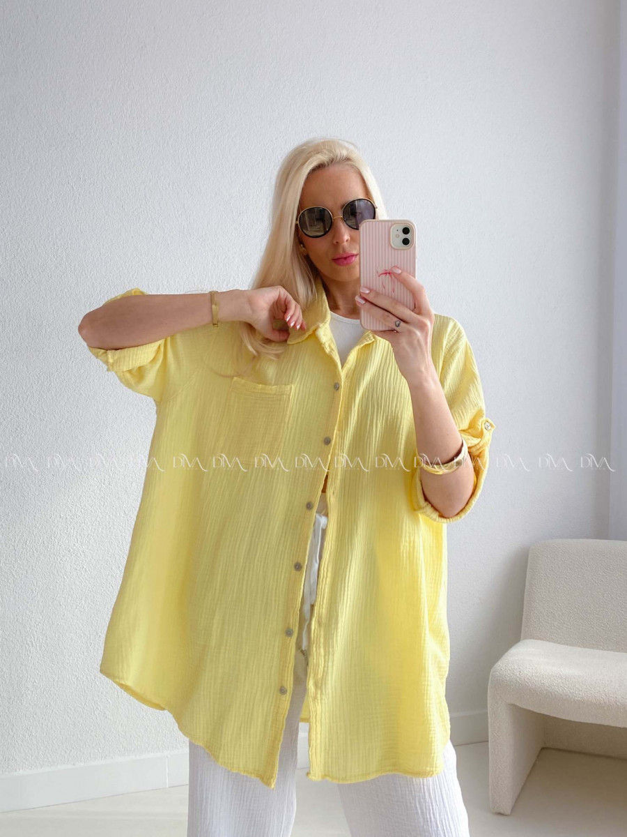 Mušelínová oversize košeľa s vreckom žltá AB 314