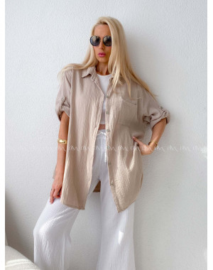 Mušelínová oversize košeľa s vreckom béžová AB 314 Mušelínová oversize košeľa s vreckom béžová AB 314