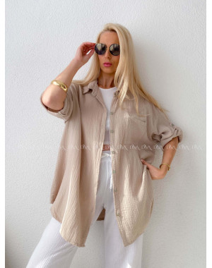 Mušelínová oversize košeľa s vreckom béžová AB 314