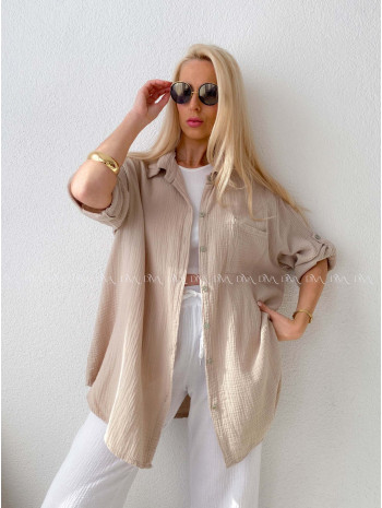Mušelínová oversize košeľa s vreckom béžová AB 314