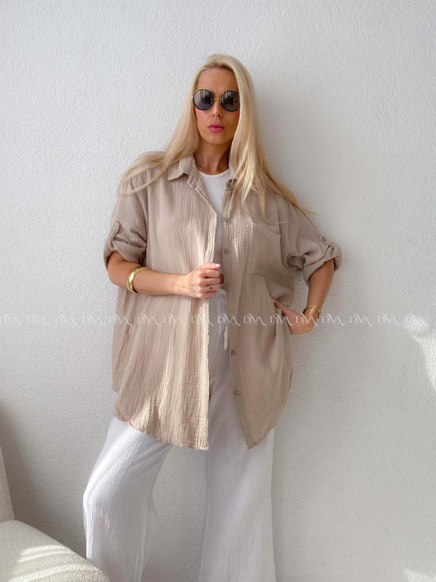 Mušelínová oversize košeľa s vreckom béžová AB 314