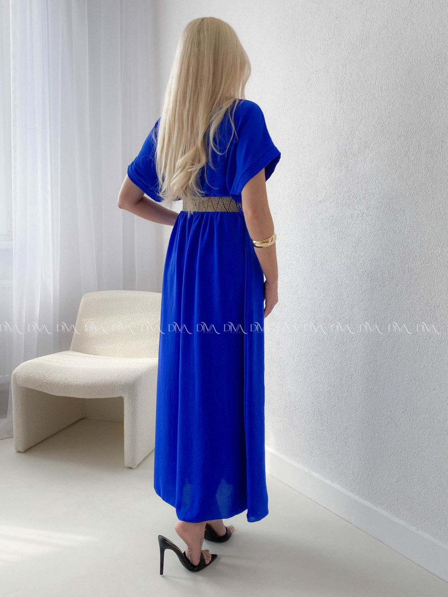 Maxi šaty s prepletaným opaskom kráľovská modrá AB 369