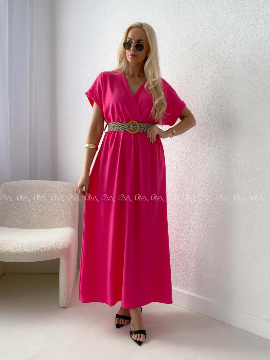 Maxi šaty s prepletaným opaskom fuchsia AB 369