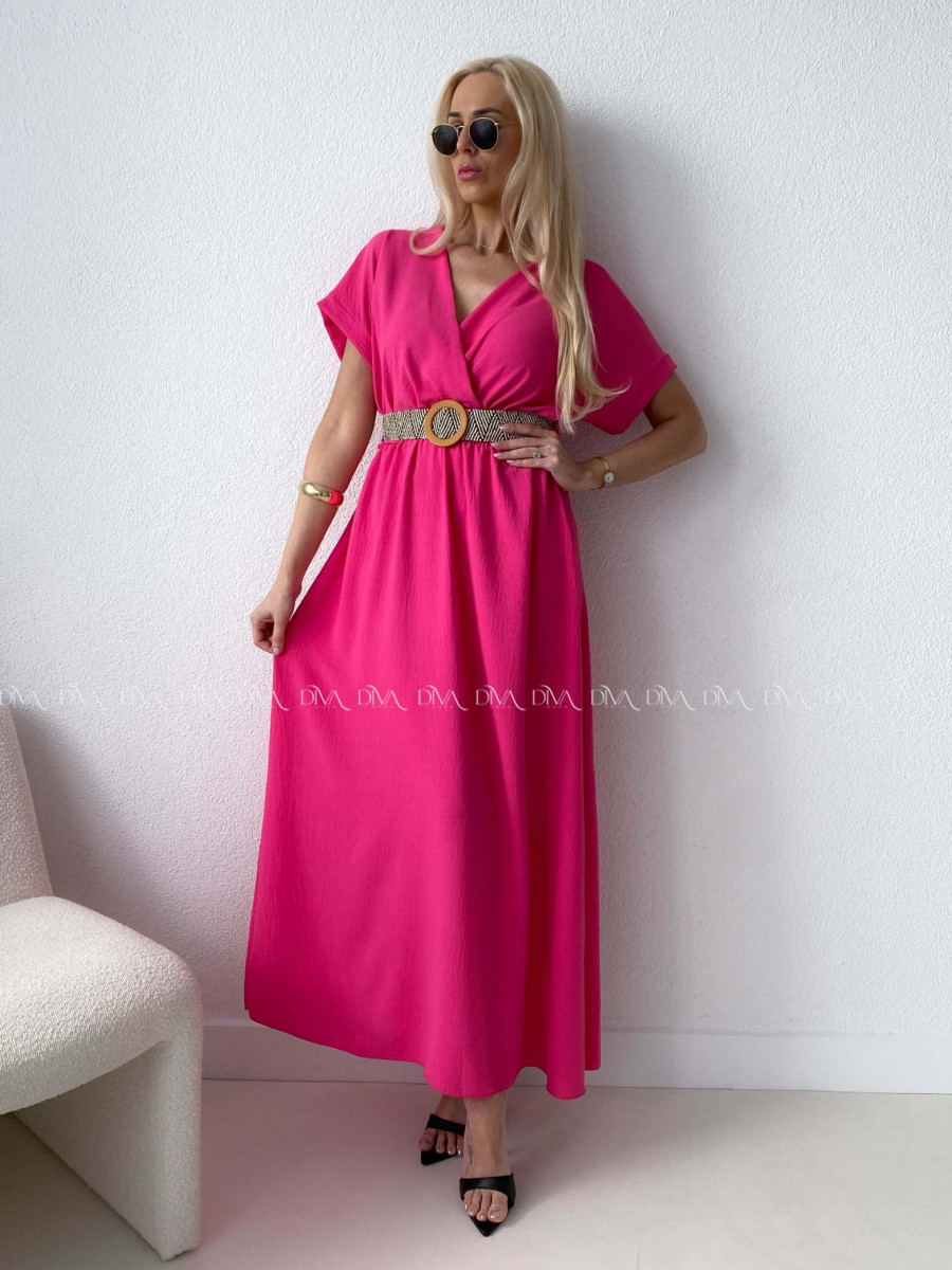 Maxi šaty s prepletaným opaskom fuchsia AB 369