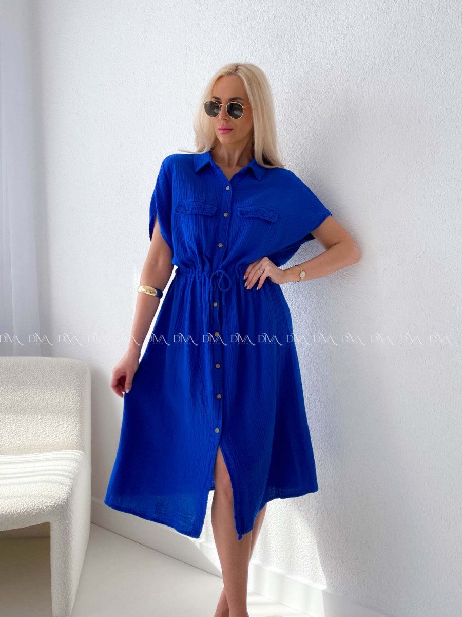 Mušelínové košeľové šaty Ria kráľovská modrá AB 126