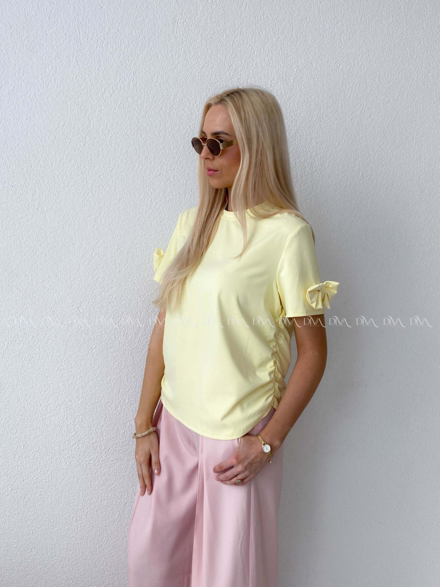 Tričko s mašľami na rukávoch butter yellow AB 303