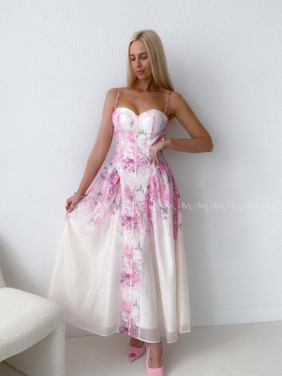 Elegantné ľahké midi šaty na ramienka Flora AB 129