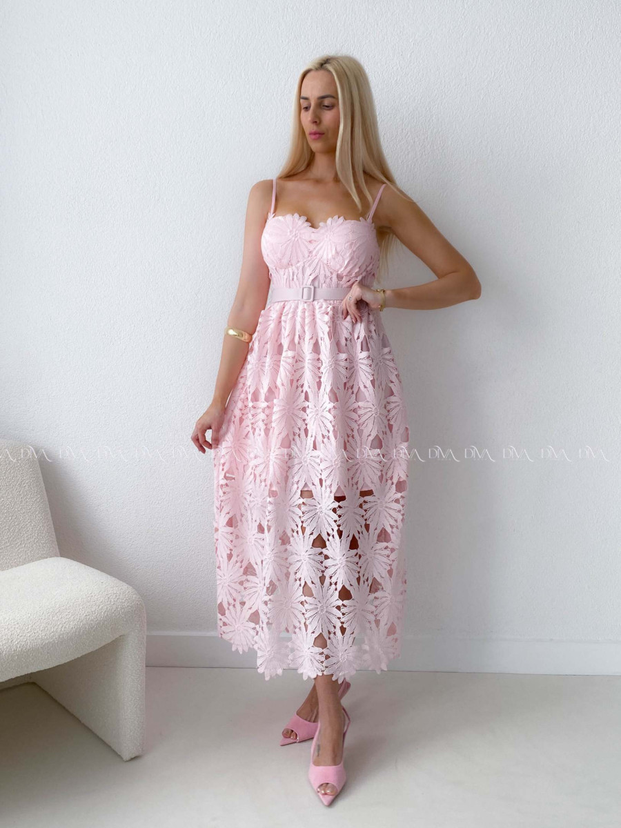 Elegantné krajkované šaty na ramienka Poppy ružové AB 130