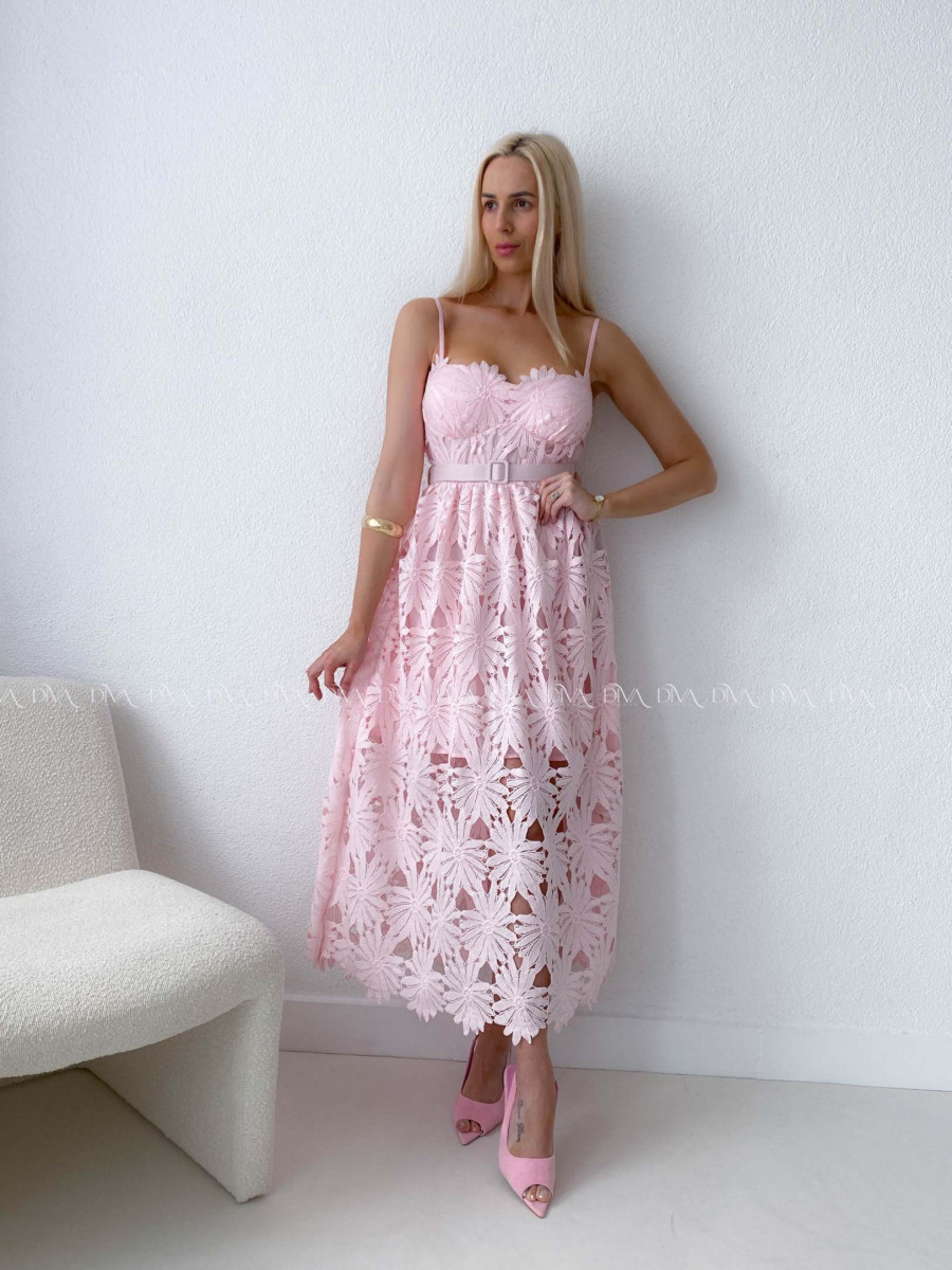 Elegantné krajkované šaty na ramienka Poppy ružové AB 130