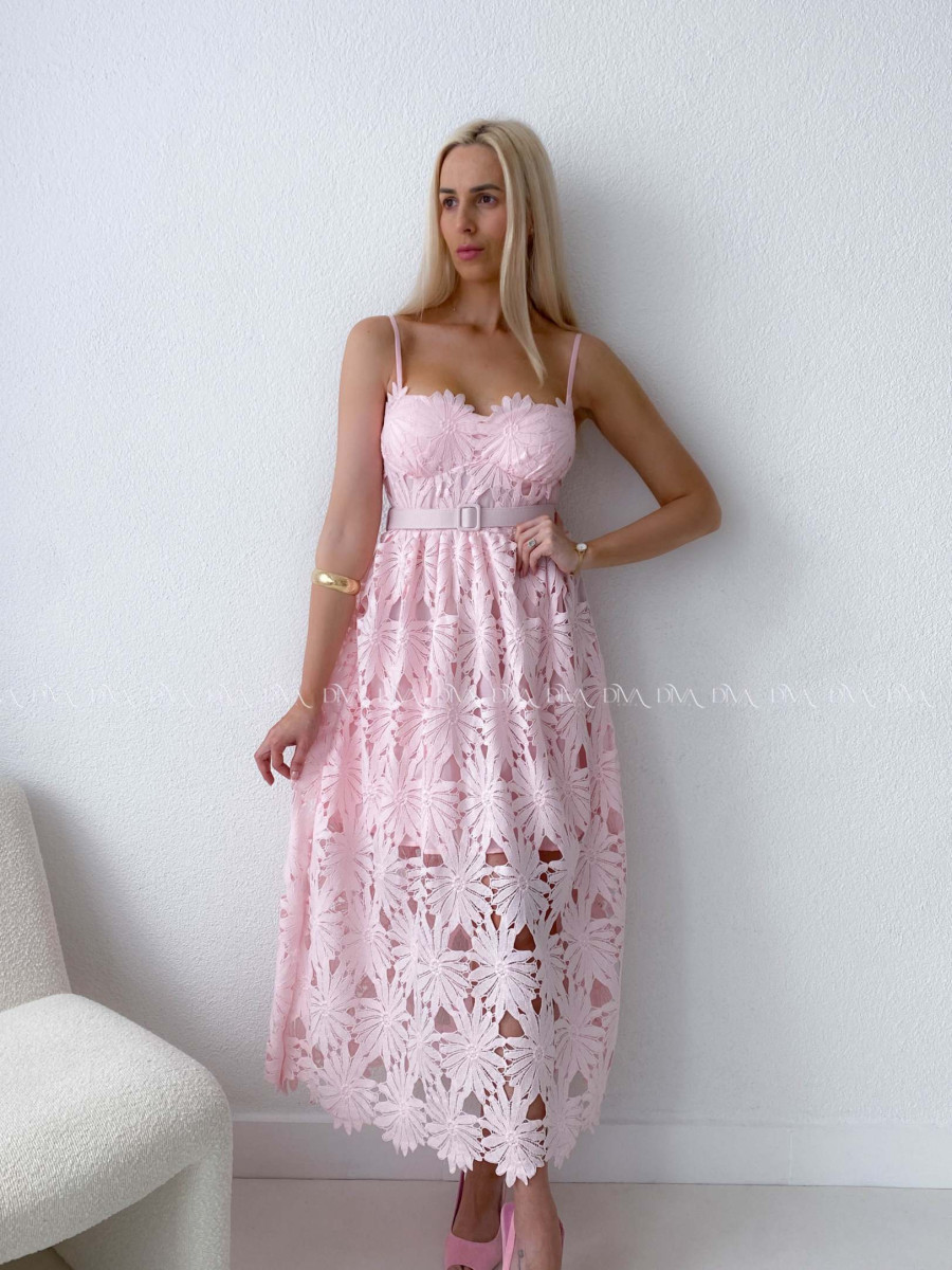 Elegantné krajkované šaty na ramienka Poppy ružové AB 130