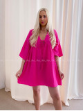 Mušelínové krátke šaty s viazaním fuchsia AB 400