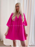 Mušelínové krátke šaty s viazaním fuchsia AB 400