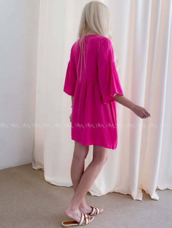 Mušelínové krátke šaty s viazaním fuchsia AB 400