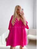 Mušelínové krátke šaty s viazaním fuchsia AB 400