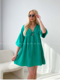 Mušelínové krátke šaty s viazaním zelené AB 400