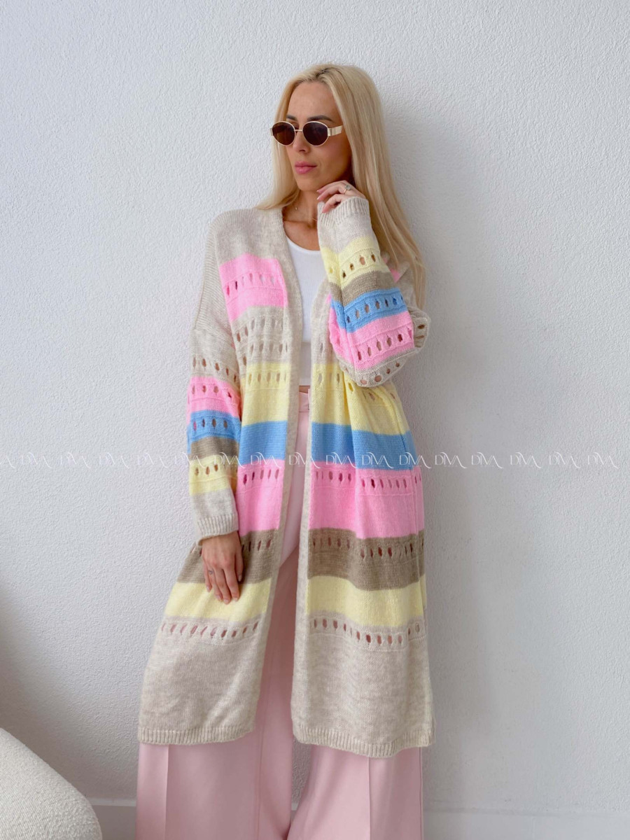 Maxi dierkovaný kardigan multicolor AB 133