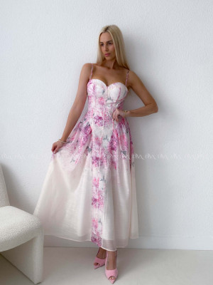 Elegantné ľahké midi šaty na ramienka Flora AB 129