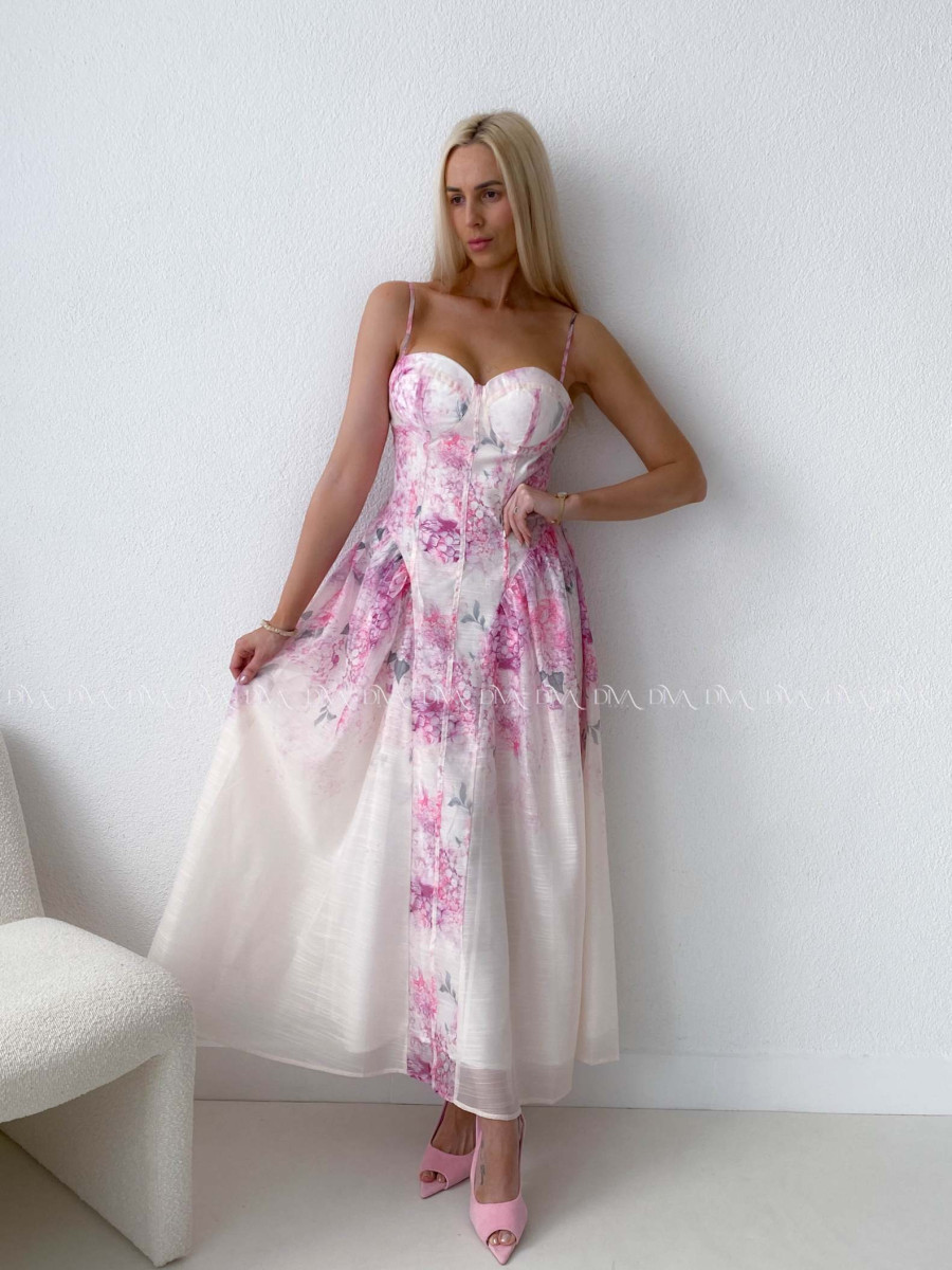 Elegantné ľahké midi šaty na ramienka Flora AB 129