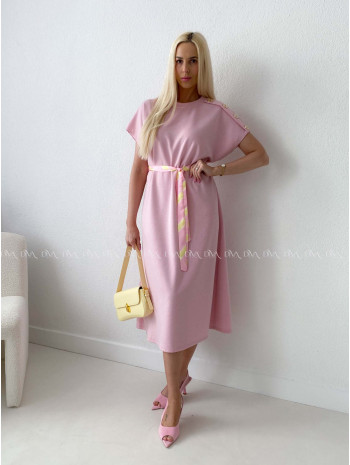Hladké maxi šaty s gombíkmi a opaskom ružové AB 256