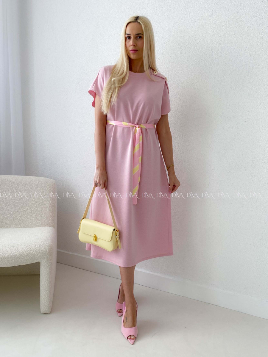 Hladké maxi šaty s gombíkmi a opaskom ružové AB 256