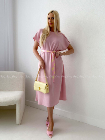 Hladké maxi šaty s gombíkmi a opaskom ružové AB 256