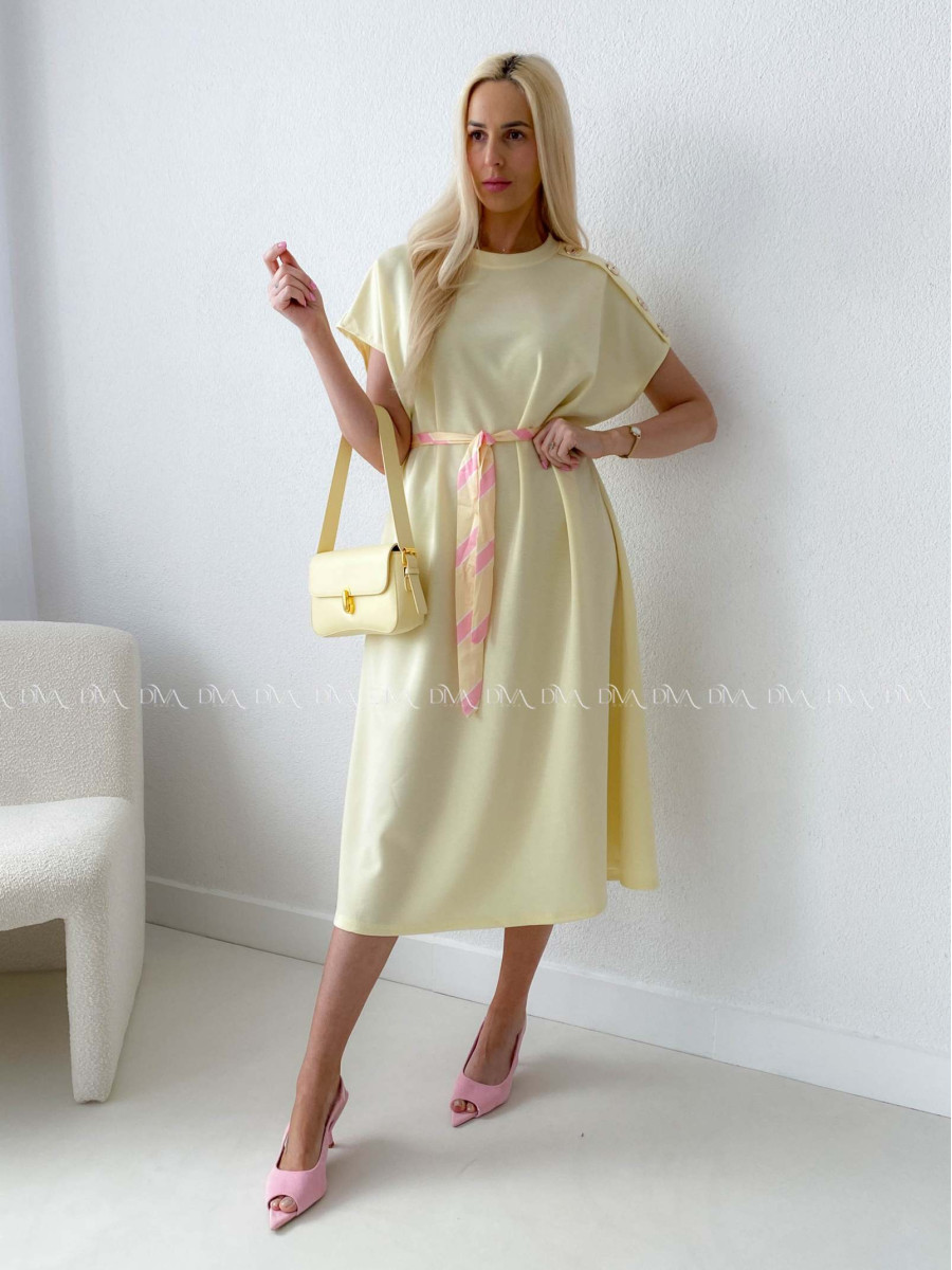 Hladké maxi šaty s gombíkmi a opaskom žltá AB 256