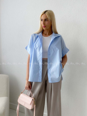 Oversize bavlnená netopieria košeľa baby modrá AB 231