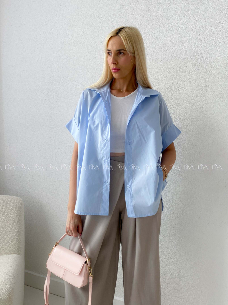 Oversize bavlnená netopieria košeľa baby modrá AB 231