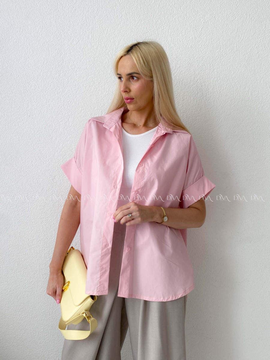 Oversize bavlnená netopieria košeľa ružová AB 231