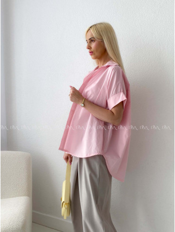 Oversize bavlnená netopieria košeľa ružová AB 231