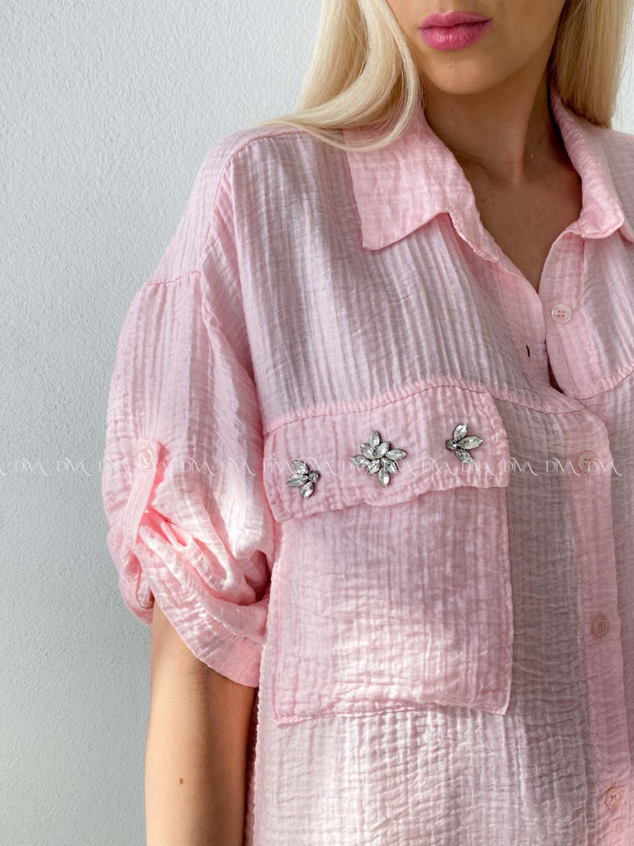 Ľahká krepová košeľa s kamienkami ružová AB 137