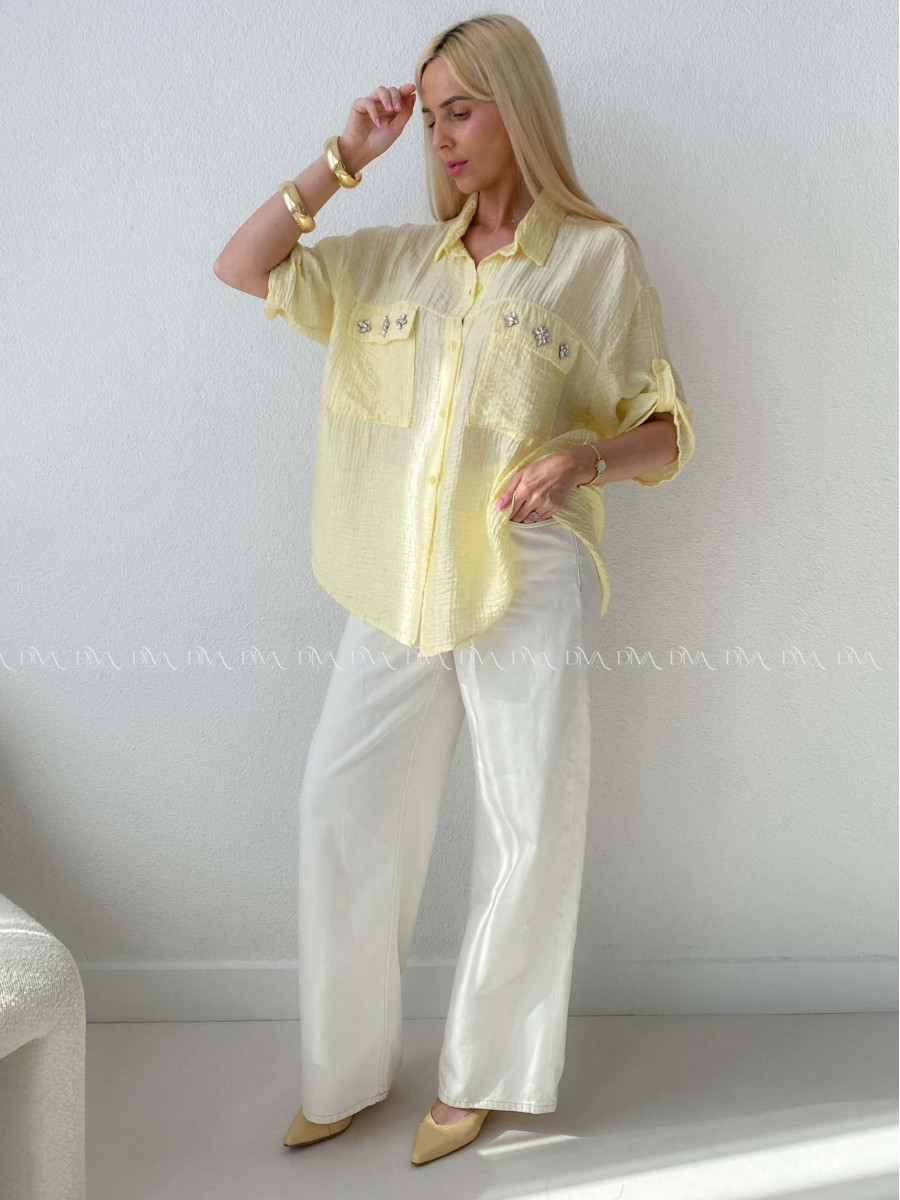 Ľahká krepová košeľa s kamienkami žltá AB 137