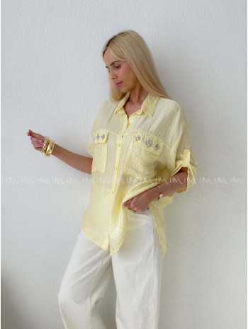 Ľahká krepová košeľa s kamienkami žltá AB 137