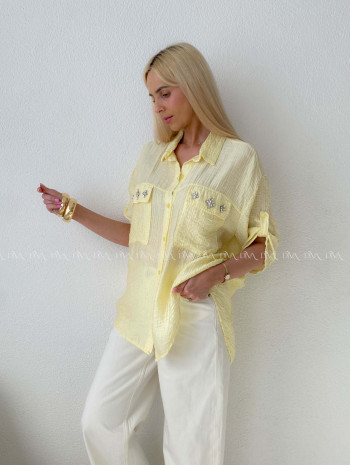Ľahká krepová košeľa s kamienkami žltá AB 137