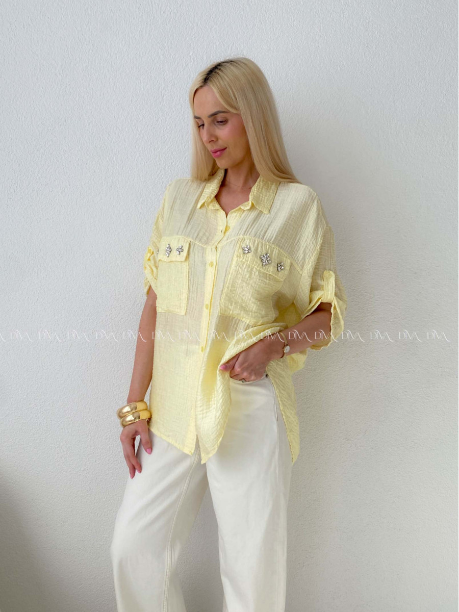 Ľahká krepová košeľa s kamienkami žltá AB 137