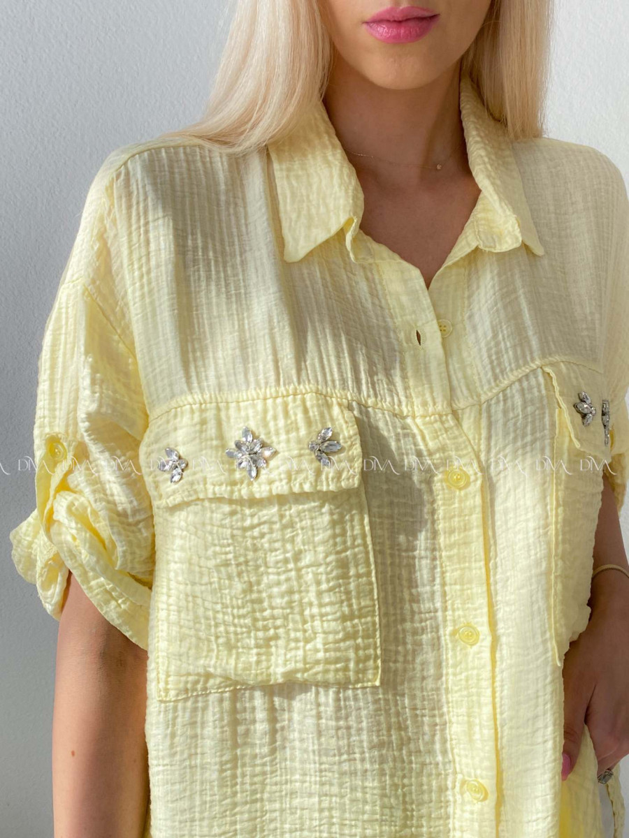 Ľahká krepová košeľa s kamienkami žltá AB 137