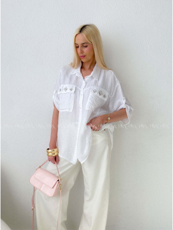 Ľahká krepová košeľa s kamienkami biela AB 137