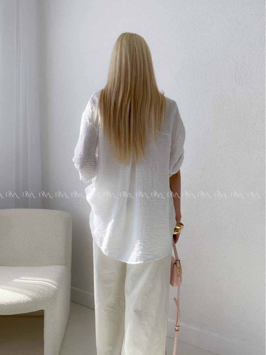 Ľahká krepová košeľa s kamienkami biela AB 137