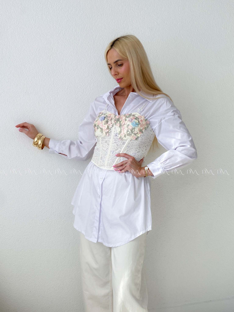 Krajkovaný korzet s kvetinkami maslový AB 139