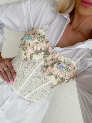 Krajkovaný korzet s kvetinkami maslový AB 139