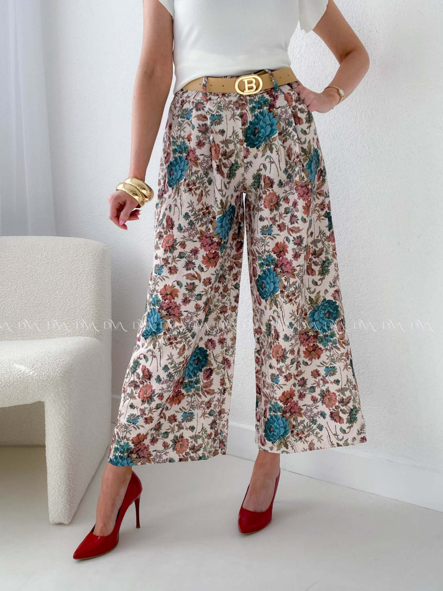 Ľahké kvetované nohavice s opaskom AB 207