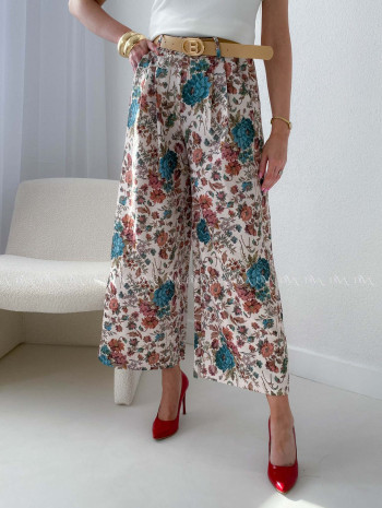 Ľahké kvetované nohavice s opaskom AB 207