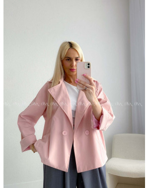 Skrátený trench coat pudrovo ružový AB 136
